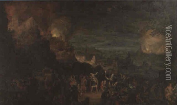 L'incendie De Troie Et La Fuite D'enee Oil Painting - Jan Brueghel the Elder