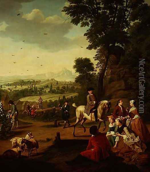 An elegant hawking party resting in a park Oil Painting - Jan Jozef, the Younger Horemans