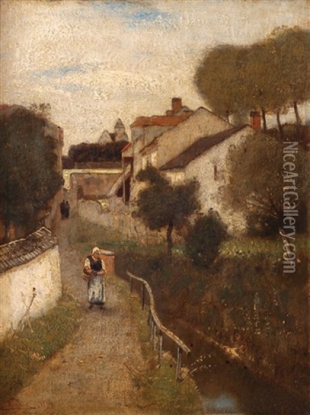 Woman On The Path Oil Painting - Rudolf Ribarz