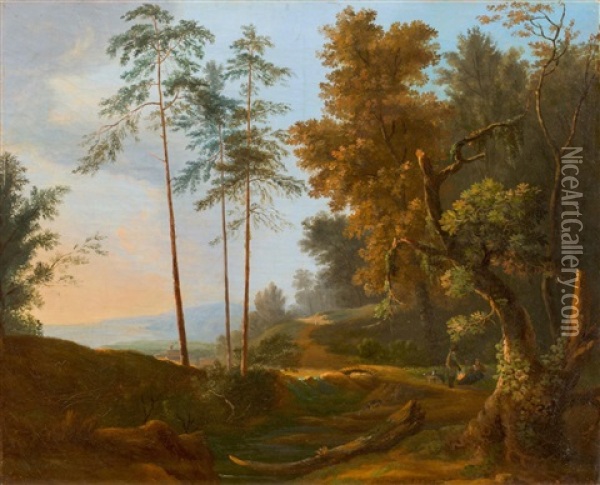 Waldlandschaft Mit Personen Oil Painting - Jakob Christoph Bischoff