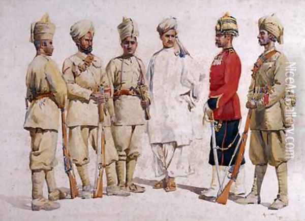 Soldiers of the 19th Punjabis Afridi of Tirah Oil Painting - Alfred Crowdy Lovett