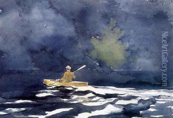 Paddling at Dusk Oil Painting - Winslow Homer