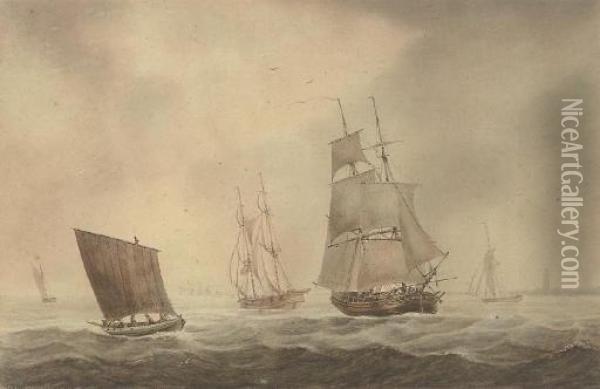 Trading Brigs And Other Shipping In The Channel Oil Painting - Joseph Cartwright