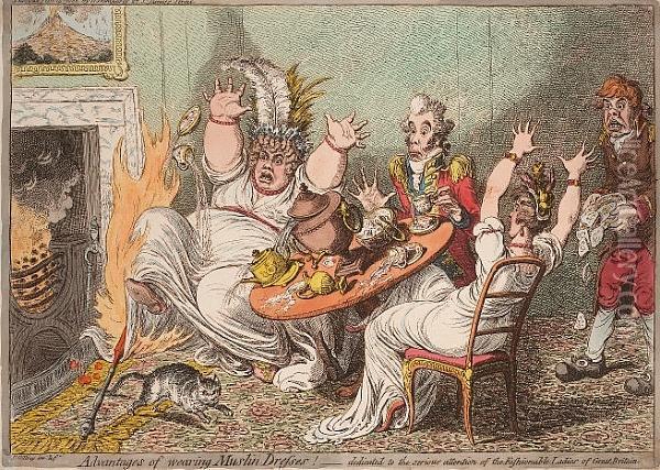 Advantages Of Wearing Muslin 
Dresses!-dedicated To The Serious Attention Of The Fashionable Ladies Of
 Great Britain Oil Painting - James Gillray