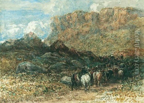 Herdsman In A Mountain Pass, North Wales Oil Painting - David Cox