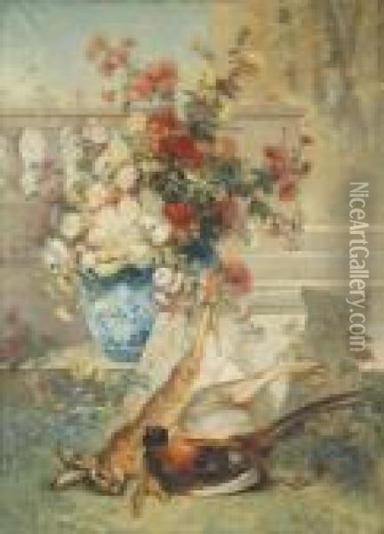 Bouquet A La Balustrade Oil Painting - Eugene Henri Cauchois
