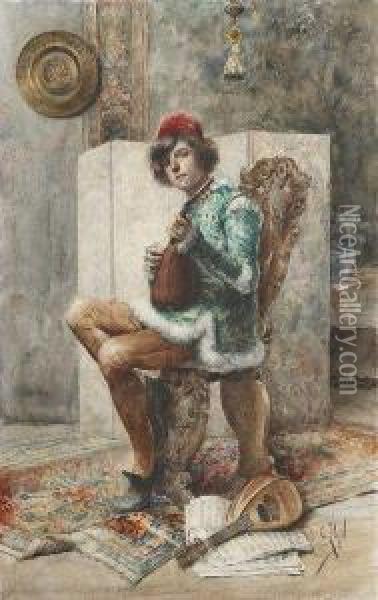 Jeune Page A La Mandoline Oil Painting - Clement Pujol de Gustavino