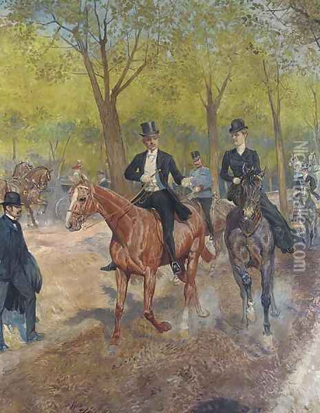 Riders in the park Oil Painting - French School