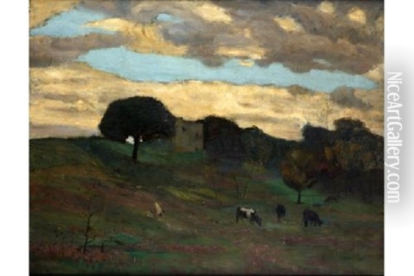Montana Con Vacas Oil Painting - Iu Pascual Rodes