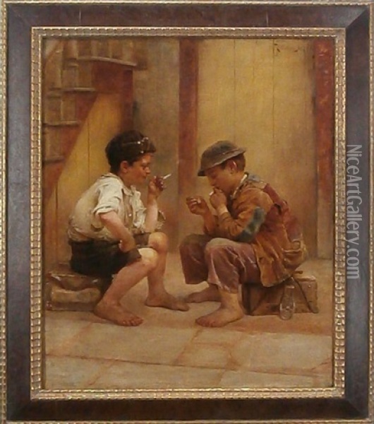 Two Boys Oil Painting - Karl Witkowski