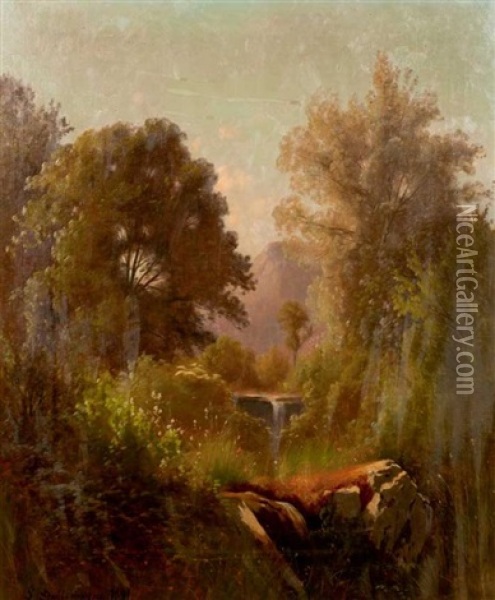 Paysage Au Ruisseau Oil Painting - Leon Dallemagne