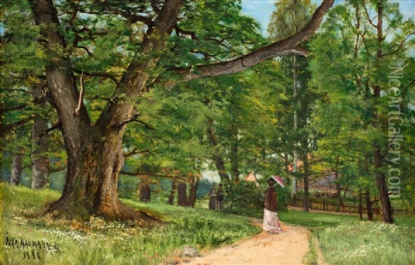 Flanorer I Frisens Park Vid Waldemarsudde Oil Painting - Ivar Naumann
