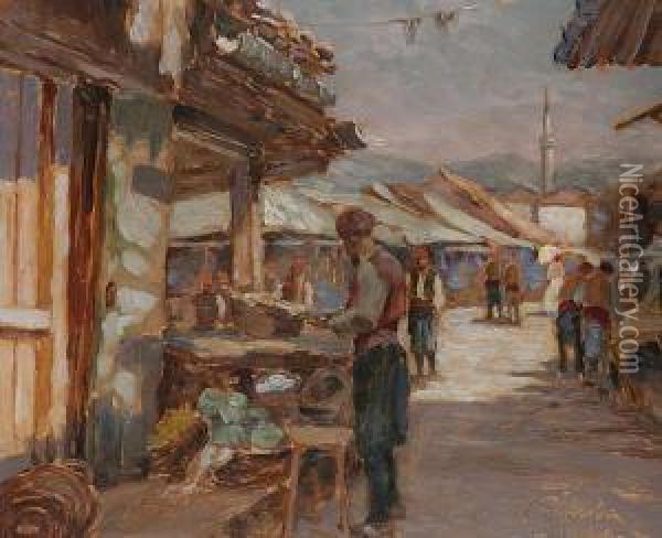 A Sarajevo Market Oil Painting - Vaclav Prihoda
