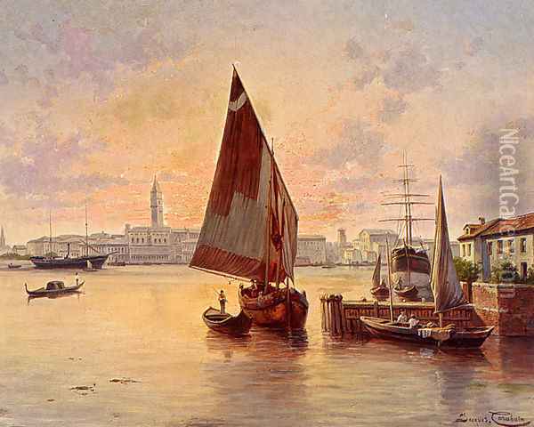 'Un Soleil Couchant A Venise' Oil Painting - Jacques Carabain
