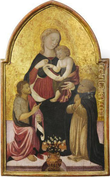 Madonna Col Bambino Tra San Giovanni Battista E San Domenico Oil Painting - Apollonio di Giovanni
