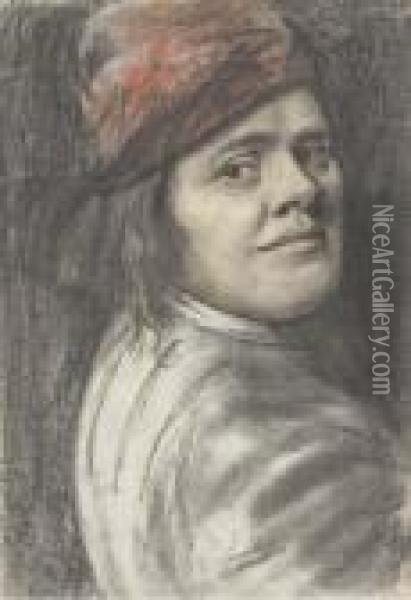 Portrait D'homme A Mi-corps Portant Un Chapeau Oil Painting - Nicolas Lagneau