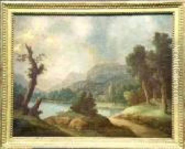 Landscape With Figures By A Lake Oil Painting - Paul Bril