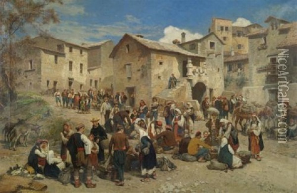 Market In Sarajevo Oil Painting - Alois Schoenn