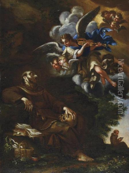 Saint Francis Of Assisi In Ecstasy Oil Painting - Cirlce Of Filippo Lauri