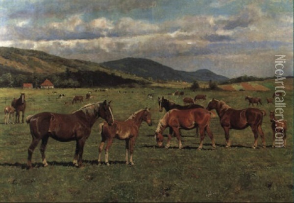 Pferdekoppel Oil Painting - Georg Karl Koch
