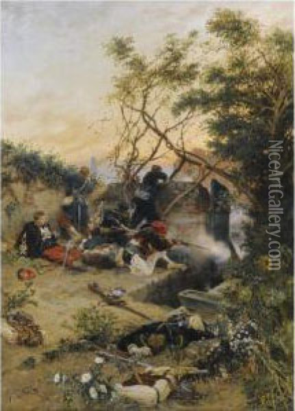 Essuyant Le Feu Oil Painting - Alphonse Marie de Neuville