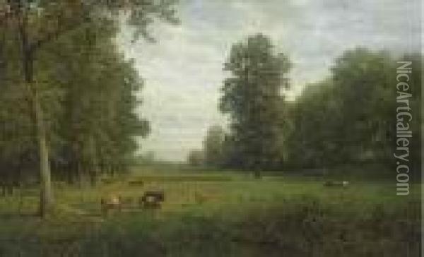 Cows In A Pasture Oil Painting - William Trost Richards