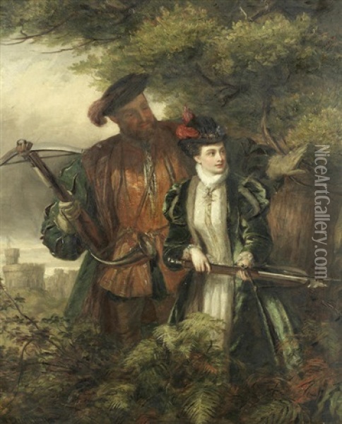 Henry The Eighth And Anne Boleyn Deer-shooting In Windsor Forest Oil Painting - William Powell Frith