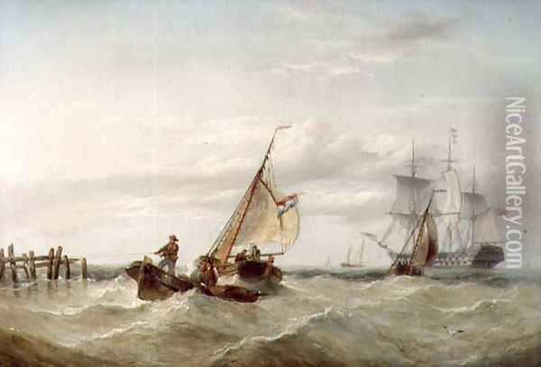 An East Indiaman and other Shipping off the Coast Oil Painting - Henry Redmore