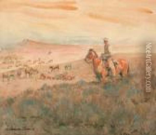 Herding Cattle Oil Painting - John Edward Borein