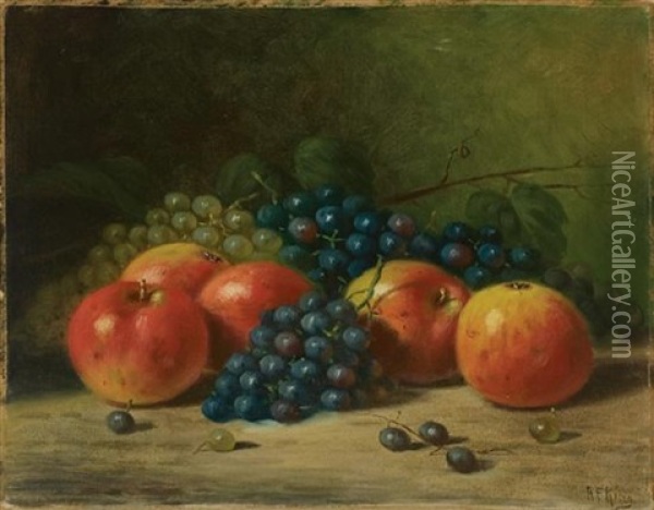 Still Life With Apples And Grapes Oil Painting - Albert Francis King