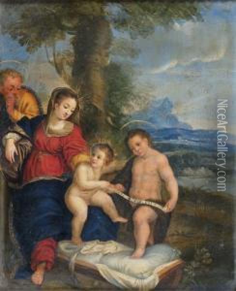 La Sainte Famille Avec Saint Jean-baptiste Dans Un Paysage Oil Painting - Pieter Van Avont