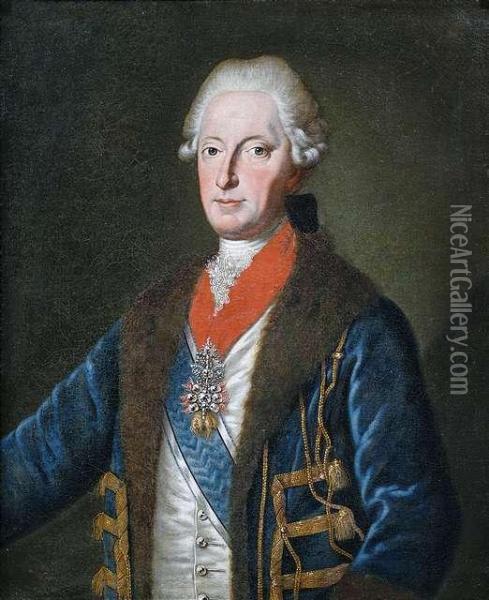 Portrait Of A Knight Of The Order Of The Golden Fleece Wearing A Blue Dress Oil Painting - Joseph Fischer