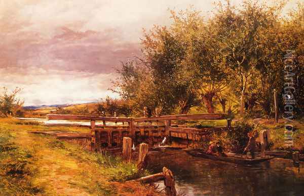 Clive Lock on the Thames Oil Painting - Benjamin Williams Leader