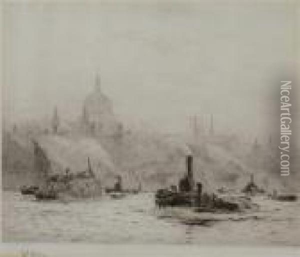 St Paul's From The Thames Oil Painting - William Lionel Wyllie