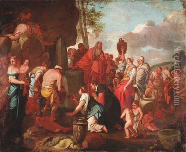 Moses Schlagt Wasser Aus Dem Felsen Oil Painting - Giulio Carpioni