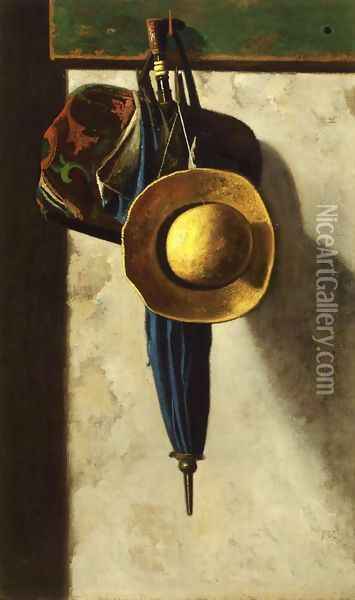 Carpetbag, Hat and Umbrella Oil Painting - John Frederick Peto