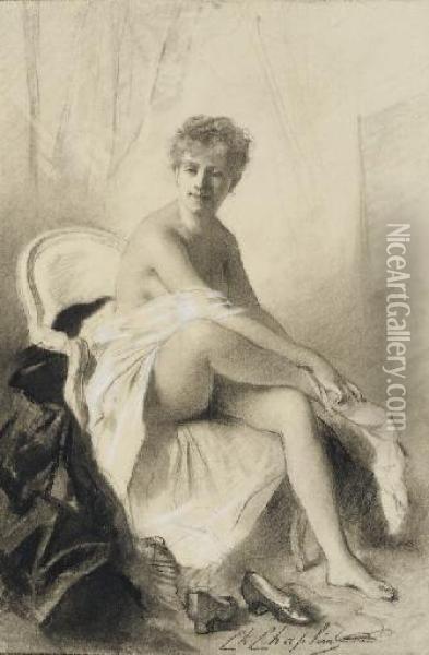 Femme Assise Revetant Ses Bas Oil Painting - Charles Josua Chaplin