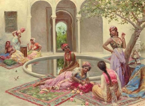 Afternoon In The Harem Oil Painting - Fabio Fabbi