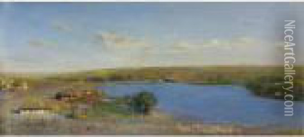 Our Pond In Motrenovka Oil Painting - Ivan Pavlovich Pokhitonov