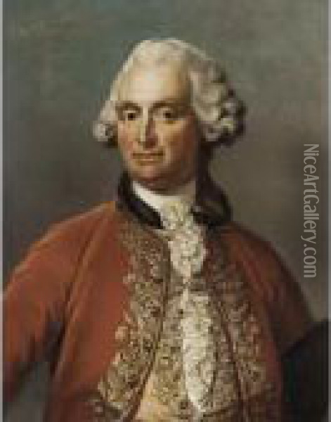 Portrait Of Sir John Goodriche, 5th Bt. (1708-1789) Oil Painting - Petrus Johannes Van Reyschoot
