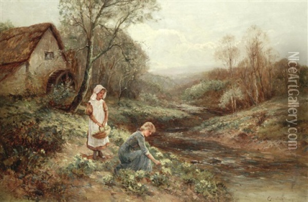 Primrose Gatherers Oil Painting - Ernest Walbourn