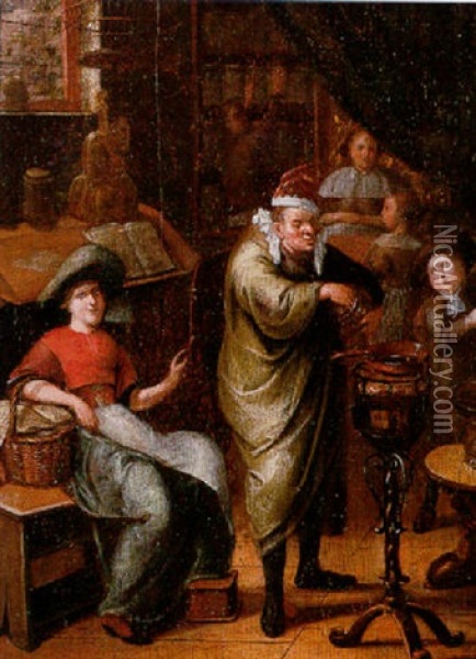 The Interior Of An Apothecary With A Pharmacist Mixing A Remedy Oil Painting - Richard Brakenburg