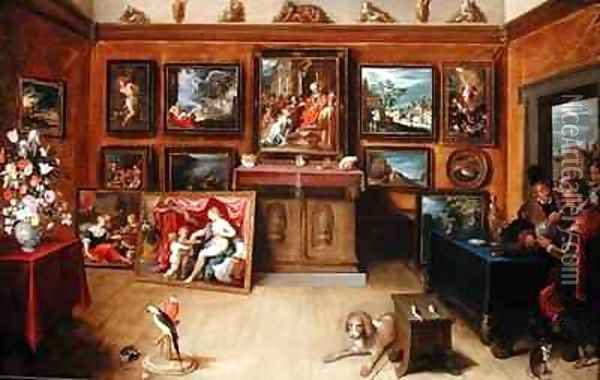 Picture Gallery with a Man of Science Making Measurements on a Globe Oil Painting - Frans the younger Francken