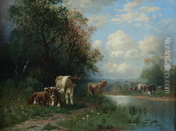 Cows At Creek Oil Painting - Karl Eugen Felix