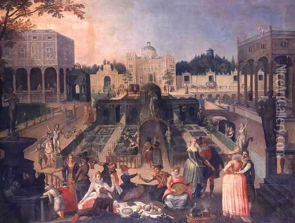 A Feast in the park of the Duke of Mantua, c.1595 Oil Painting - Sebastien Vrancx