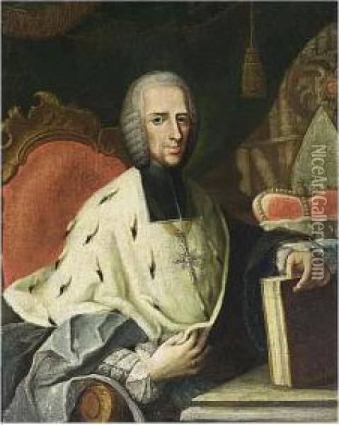 A Portrait Of A Prince Bishop, Seated In His Library Oil Painting - Georg Desmares