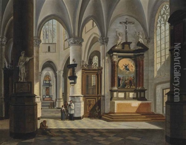 A Church Interior Oil Painting - Josephus Christianus Nicolie