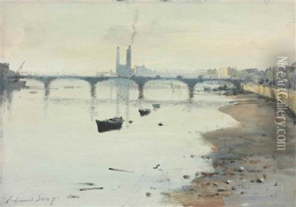 Below Battersea Bridge Oil Painting - Edward Wilkins Waite