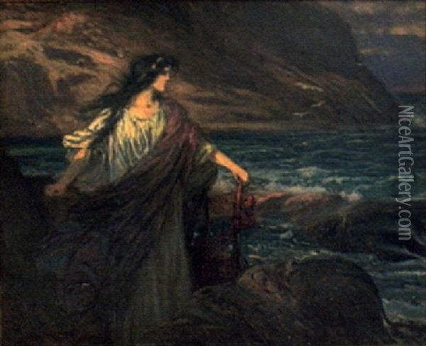 Havsgudinna Med Lyra Oil Painting - Julius Johann Ferdinand Kronberg