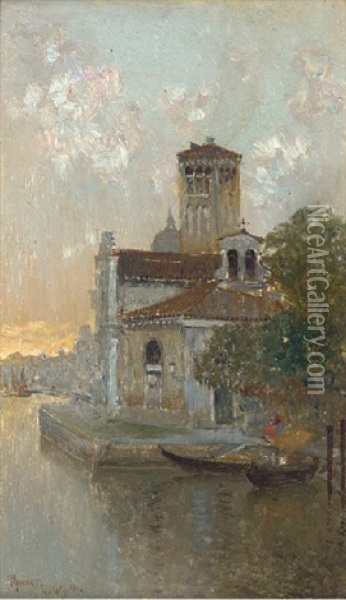 A Venetian Canal At Dusk Oil Painting - Cesar Herrer